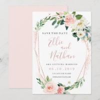 Moderne Roségold-Blumenkranz-Save-the-Date-Karte