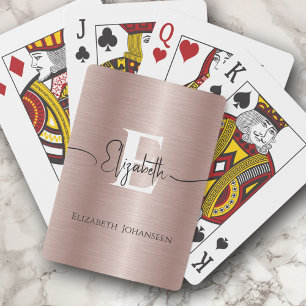 Moderne Roségold gebürstete Metallschrift Monogram Spielkarten