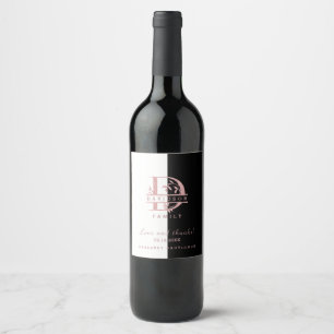 Moderne Roségold geteilte individuelle Monogramme  Weinetikett