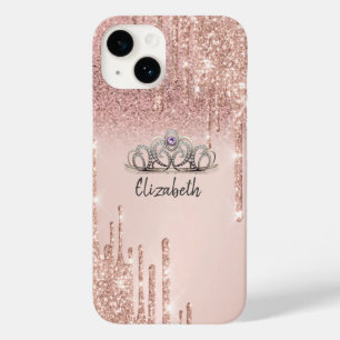 Moderne Roségold Glitter Drips Ombre Tiara Case-Mate iPhone 14 Hülle