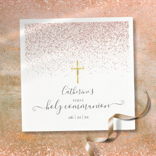 Moderne Roségold Glitter Erste Heilige Kommunion Serviette