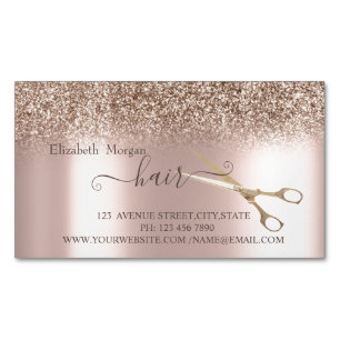 Moderne Roségold Glitter , Gold Schere Haar Magnetische Visitenkarte