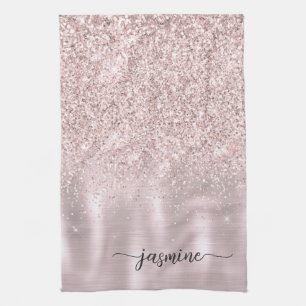 Moderne Roségold Glitter Monogramm Namensschrift K Geschirrtuch