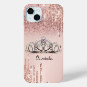 Moderne Roségold-Glitter-Tropfen-Ombre-Tiara Case-Mate iPhone Hülle