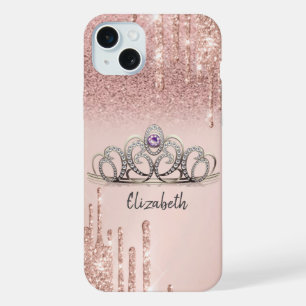 Moderne Roségold-Glitter-Tropfen-Ombre-Tiara iPhone 15 Plus Hülle