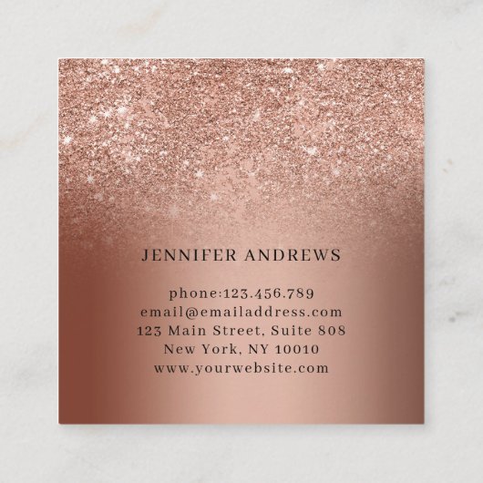 Moderne Rosegold Glitzer Salon Business Card Quadratische Visitenkarte (Rückseite)