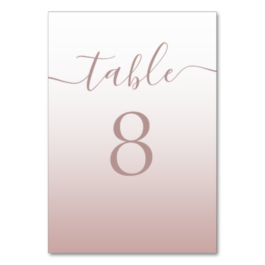 Moderne Roségold-Gradient-Hochzeit Tischnummer (Vorderseite)