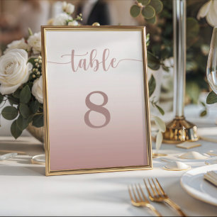Moderne Roségold-Gradient-Hochzeitstisch-Nummer Tischnummer