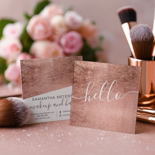 Moderne Roségold-Hello-Script-Quadratische-Make-up Quadratische Visitenkarte