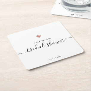 Moderne Roségold-Herz-chic-Schrift-Brautparty Rechteckiger Pappuntersetzer