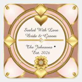 ✨ Moderne Roségold-Herz-Hochzeit 🖤 Quadratischer Aufkleber