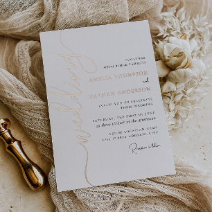 Moderne Roségold-Hochzeit  Folieneinladung