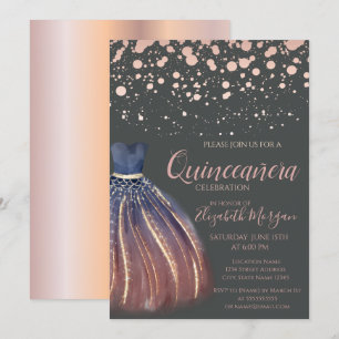 Moderne Roségold Punkte,Stilvolles graues Quinceañ Einladung
