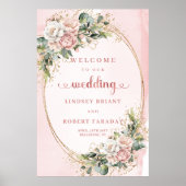 Moderne Roségold-Rosetten-Blumen-Willkommensschild Poster (Vorne)