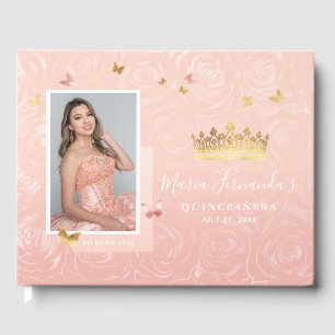 Moderne Roségold-Rouge Elegantes Quinceanera-Foto Gästebuch
