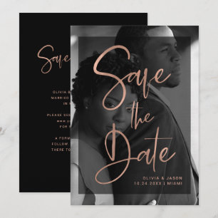 Moderne Roségold- und schwarze Überlagerung   Foto Save The Date