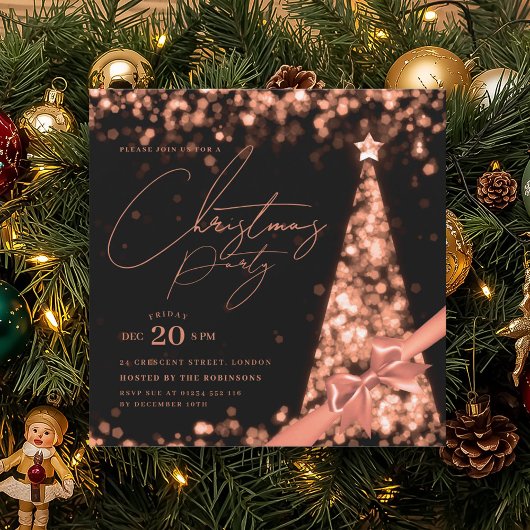 MODERNE Roségold-Winter-Weihnachtsbaum-Schleife Pa Einladung