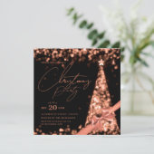 MODERNE Roségold-Winter-Weihnachtsbaum-Schleife Pa Einladung (Stehend Vorderseite)