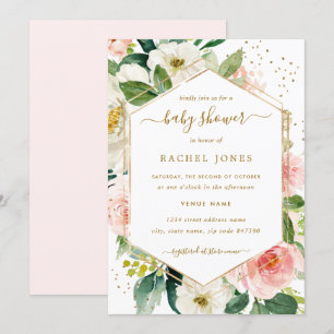 Moderne Roségoldene Blumige Babyparty Einladung