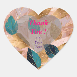 Moderne roségoldene Boho-Blätter-Kollektion Herz-Aufkleber