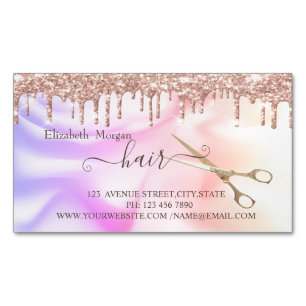 Moderne Rosen-Gold-Drip-Schere Haare Holografisch Magnetische Visitenkarte