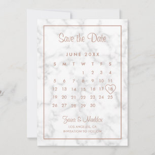 Moderne Rosen-Gold-Marmor-Kalender-Hochzeit Save The Date