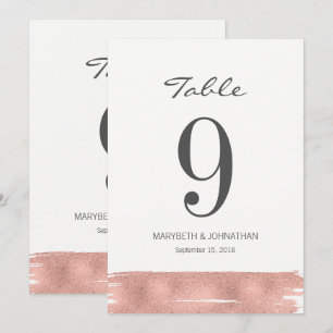 Moderne Rosen-Gold-Pinsel-Hochzeitstisch-Nummernka Einladung