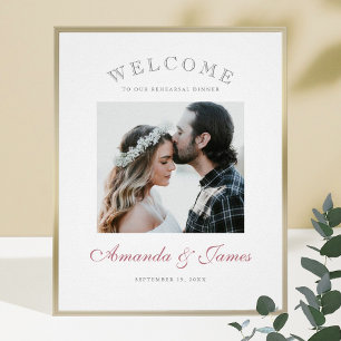 Moderne Rosen Gold Schrift Foto Hochzeit Begrüßung Poster