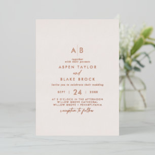 Moderne Rosen-Goldfolie   Brautmonogramm-Hochzeit Folieneinladung