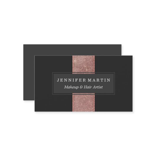 Moderne Rosen-GoldGlitzer-Schwarz-Farbblöcke Visitenkarte (Vorderseite/Rückseite Beispiel)