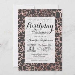 Moderne Rosen-Goldkreise auf Holzkohlen-Schwarzem Einladung