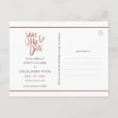 Moderne Rosen-Goldskript-Save the Date Postkarte (Rückseite)