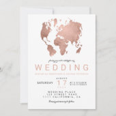 Moderne Rosengoldchic-Weltkartenhochzeit Einladung (Vorderseite)