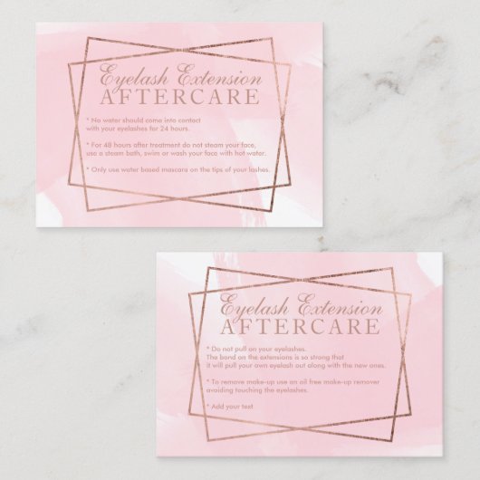 Moderne Rosengoldskriptrosa Eyelashfürsorge Visitenkarte (Vorne/Hinten)