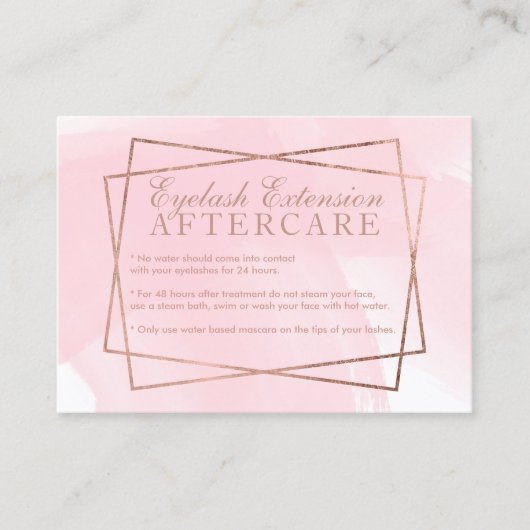 Moderne Rosengoldskriptrosa Eyelashfürsorge Visitenkarte (Vorderseite)