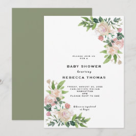 Moderne Rosengrün Babydusche Einladung