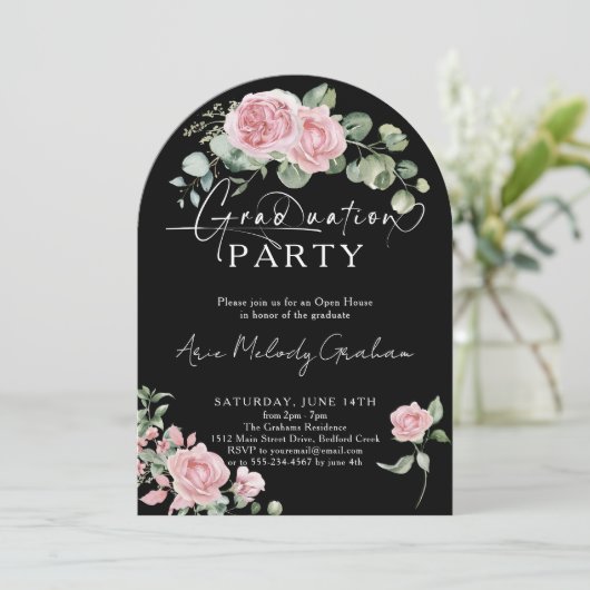 Moderne Rosenschrift Foto Abschluss Einladung (Stehend Vorderseite)