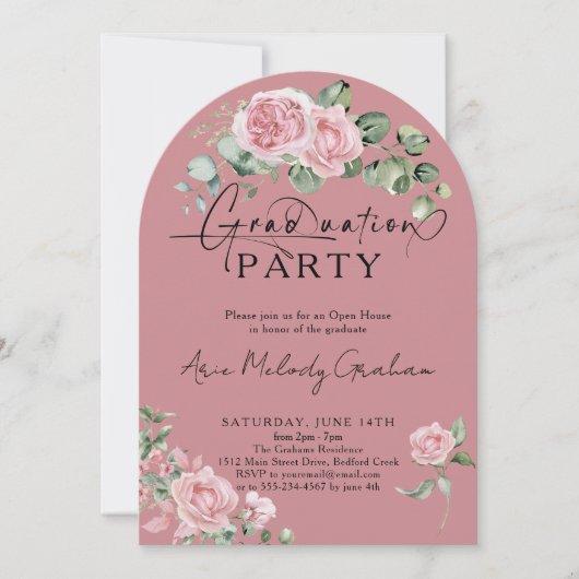 Moderne Rosenschrift Foto Abschluss Einladung (Vorderseite)