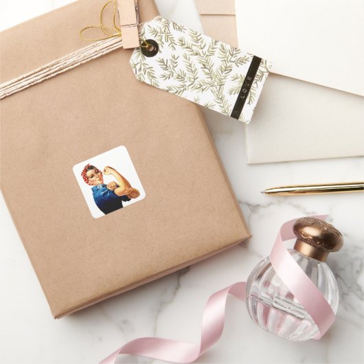 Moderne Rosie The Riveter Quadratischer Aufkleber (Schenken)
