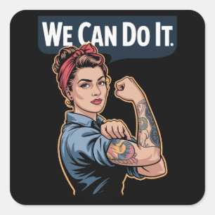 Moderne Rosie the Riveter Tätowierte Mutter - Wir Quadratischer Aufkleber