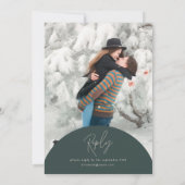 Moderne Rost grüne Drehbuch Foto Hochzeit Einladung (Rückseite)