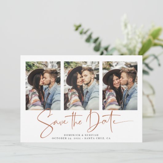 Moderne Rost Terracotta Save the Date handschriftl (Stehend Vorderseite)