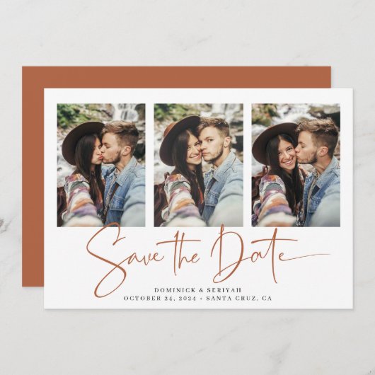 Moderne Rost Terracotta Save the Date handschriftl (Vorne/Hinten)