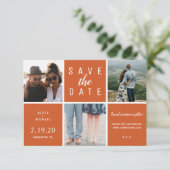 Moderne rostige Orange schlichte 3-Foto-Collage Save The Date (Stehend Vorderseite)