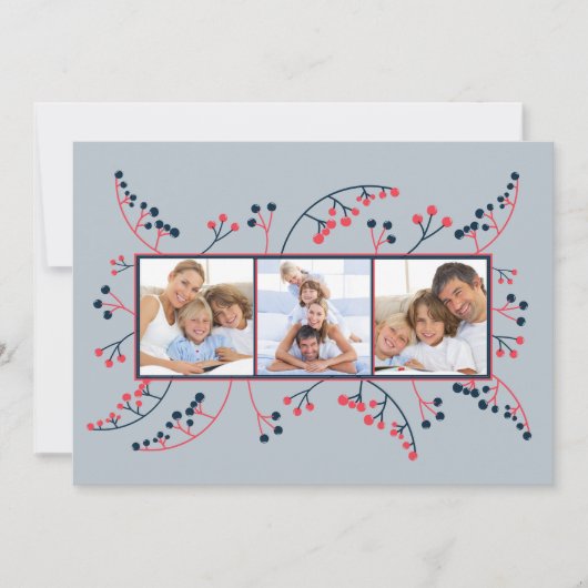 Moderne Rot-Blau-Beeren Foto Weihnachten (Vorderseite)