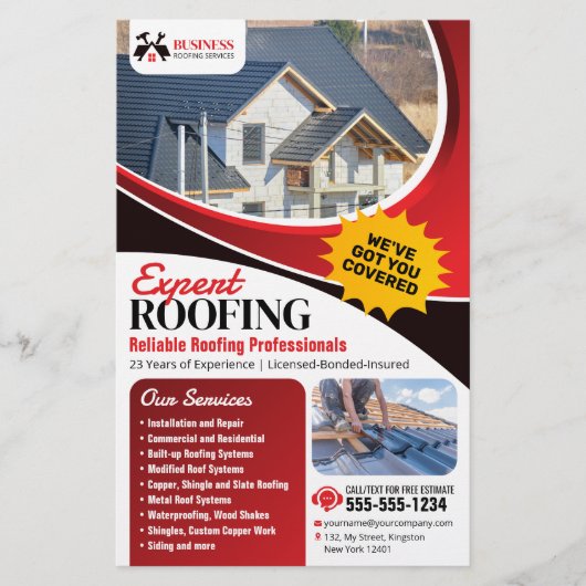 Moderne Rot-Experte zuverlässige Dachdeckerreparat Flyer (Vorne)