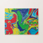 Moderne Rot-Gelb-Blau-Blütenfarben Abstrakt Puzzle (Horizontal)