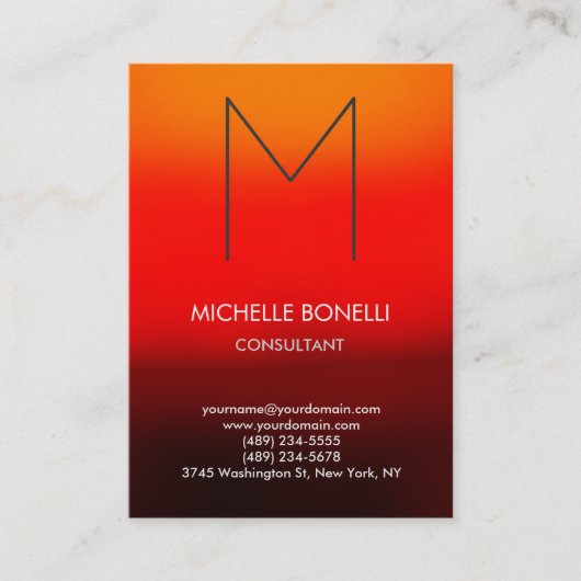 Moderne, rot-gelb-braune Monogramm-Visitenkarte Visitenkarte (Vorderseite)