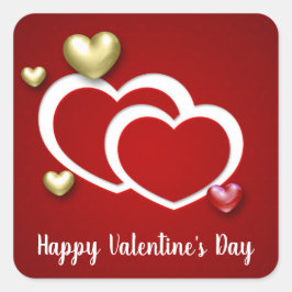Moderne Rot-Gold-Valentinstag-Herzen Quadratischer Aufkleber