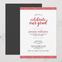 Moderne Rot-Grau-Graduierungsparty Einladung